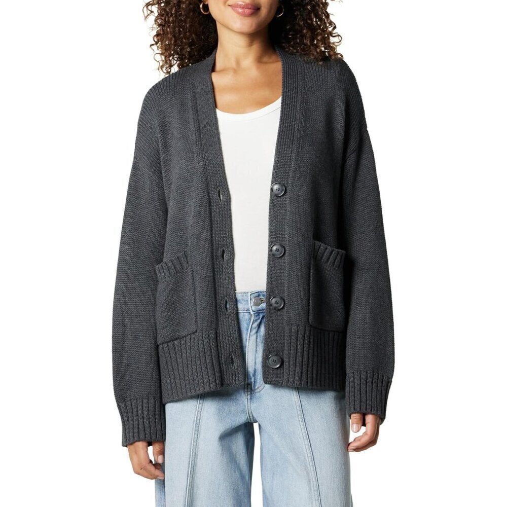 Women's Cotton Blend Chunky Cardigan Charcoal Xx-small Off-duty Cozy Sweater